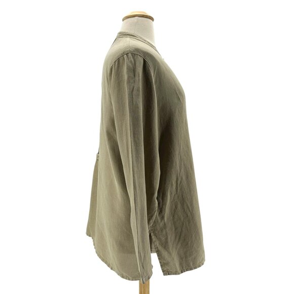 J. Jill Womens XL Top Linen Tunic Button Long Sleeve Tan Bohemian Hippie - Picture 4 of 8